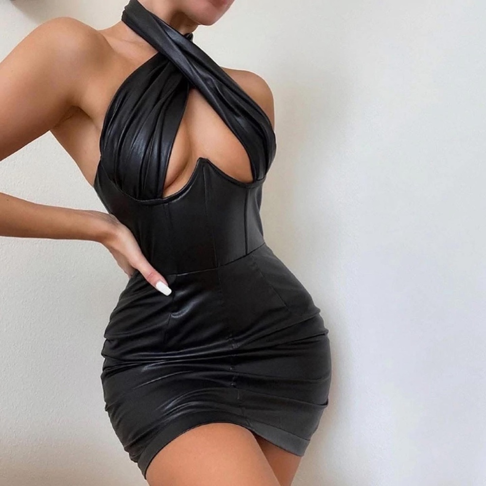 NWT Misspap Leather Cross Over Corset Dress